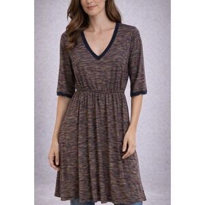 Only Hearts NYC Atelier Stripe V-Neck Dress Space Dye Elastic Waist Multi Color